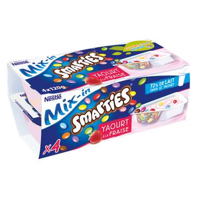 Yaourt sucré à la fraise avec dragées Smarties, Smarties (4 x 120 g)
