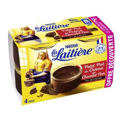 Crème dessert chocolat noir 72% de cacao, La Laitière (4 x 100 g)