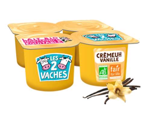 Crème dessert à la vanille BIO, Les 2 Vaches (4 x 95 g)