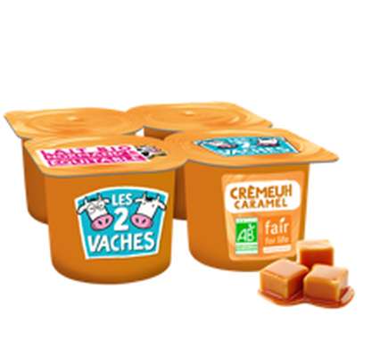 Crème dessert au caramel BIO, Les 2 Vaches (4 x 95 g)