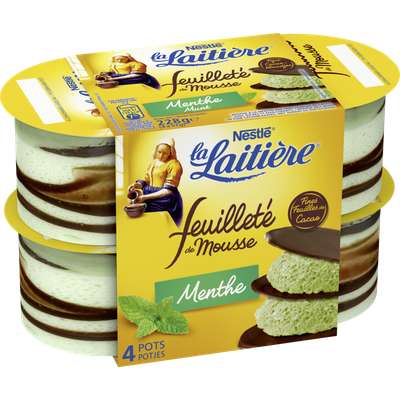 Mousse lactée menthe et chocolat feuilleté, La Laitière (4 x 57 g)