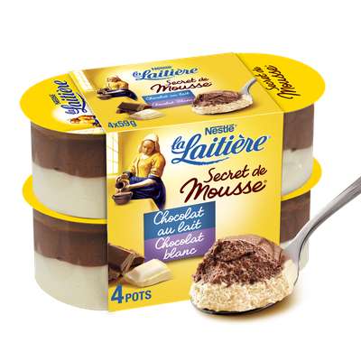 Secret de mousse duo chocolat lait/chocolat blanc, La Laitière (4 x 59 g)