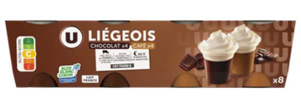 Dessert liégeois chocolat et café et crème fouettée, U (8 x 100 g)