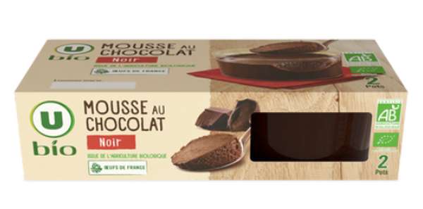 Mousse au chocolat noir, U Bio (2 x 70 g)