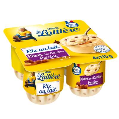 Riz au lait rhum et raisins, La Laitière (4 x 115 g)