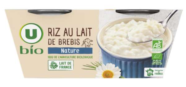 Riz au lait de brebis nature, U Bio (2 x 140 g)