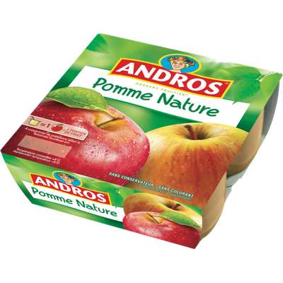 Compote pomme nature, Andros (4 x 100 g)