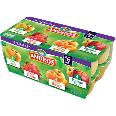 Compote panaché multifruits, Andros (16 x 100 g)