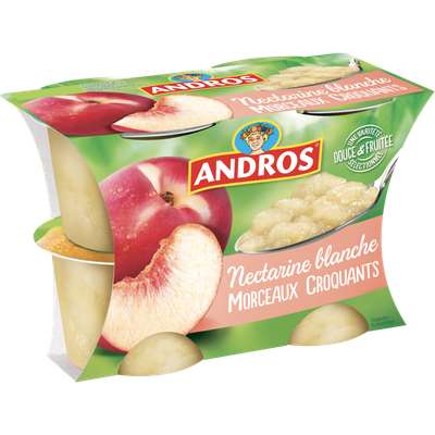 Délice fruitier de nectarine blanche morceaux croquants, Andros (4 x 100 g)