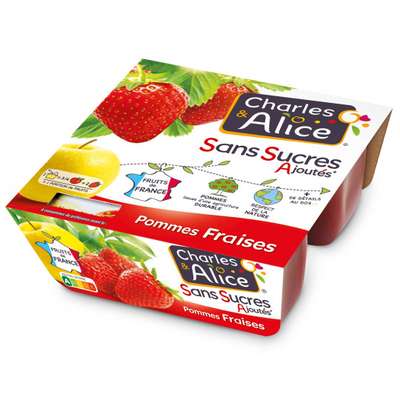 Compote pomme fraise sans sucres ajoutés, Charles et Alice (4 x 97 g)