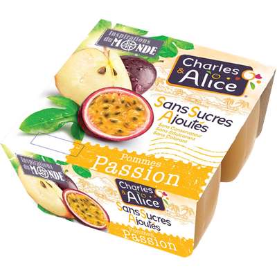Compote pomme passion sans sucre ajouté, Charles & Alice (4 x 97 g)
