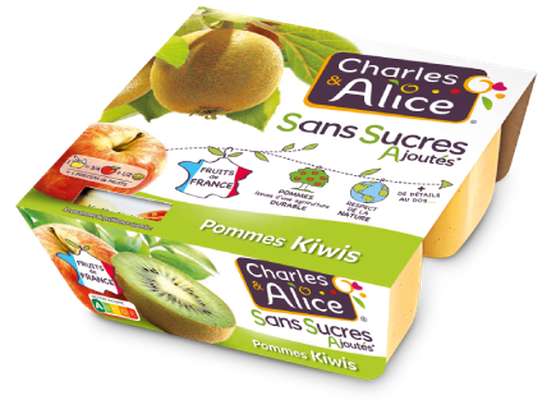 Compote pomme kiwi sans sucres ajoutés, Charles et Alice (4 x 97 g)
