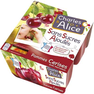 Compote sans sucre ajouté pomme cerise, Charles & Alice (4 x 97 g)