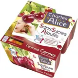 Compote sans sucre ajouté pomme cerise, Charles & Alice (4 x 97 g)
