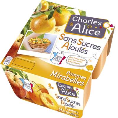 Compote pomme mirabelle sans sucre ajouté, Charles & Alice (4 x 97 g)