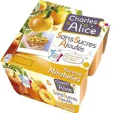 Compote pomme mirabelle sans sucre ajouté, Charles & Alice (4 x 97 g)