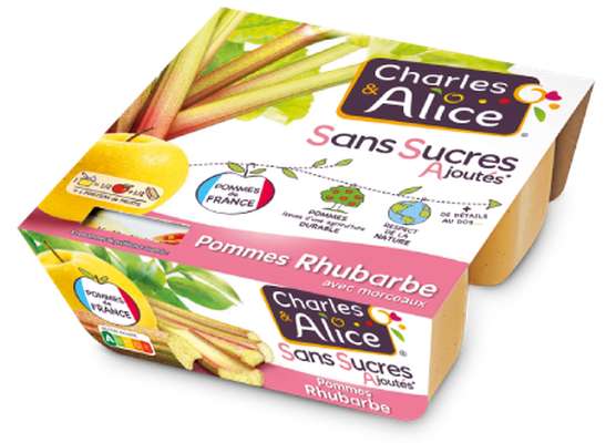 Compote pomme rhubarbe sans sucres ajoutés, Charles et Alice (4 x 97 g)