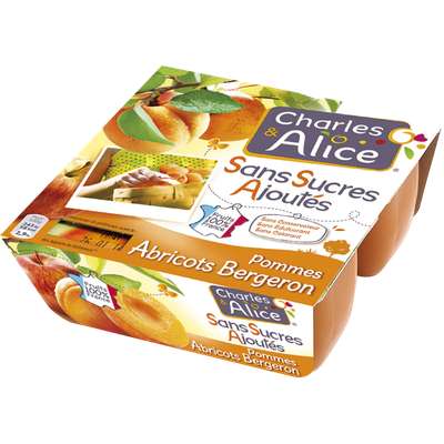Compote pomme abricots sans sucres ajoutés, Charles & Alice (4 x 100 g)