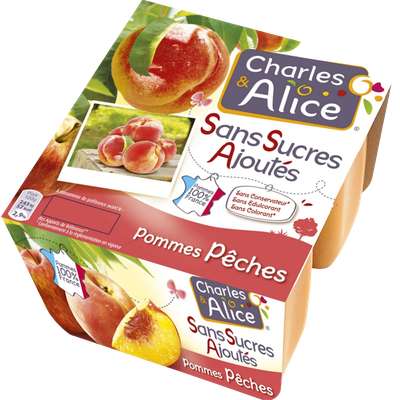Compote pomme pêche sans sucres ajoutés, Charles & Alice (4 x 100 g)