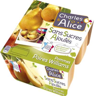 Compote pomme poire sans sucres ajoutés, Charles & Alice (4 x 100 g)