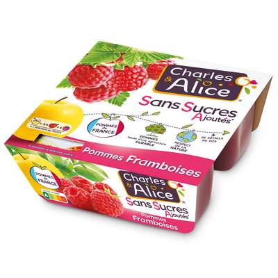 Compote pomme framboise sans sucres ajoutés, Charles & Alice (4 x 100 g)