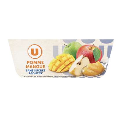 Coupelles de compote pomme mangue sans sucre ajouté, U   (4 x 100 g)