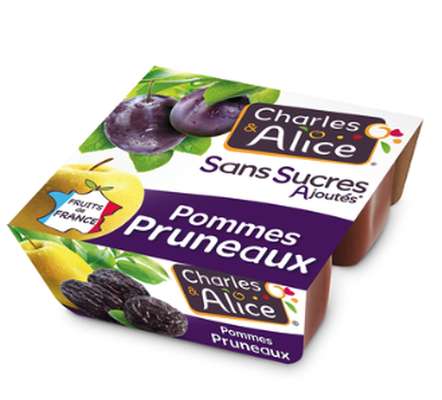 Dessert fruitier sans sucres ajouté pomme pruneau, Charles & Alice (4 x 100 g)