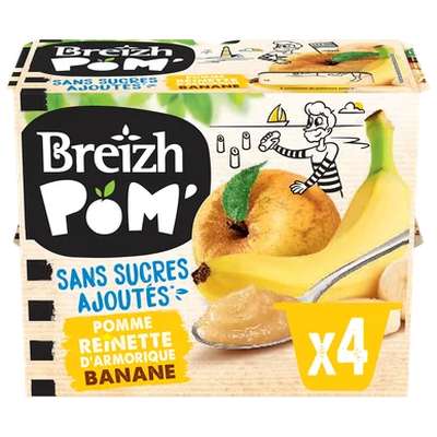 Compote de fruits pomme banane sans sucres ajoutés, Breizh Pom' (4 x 100 g)