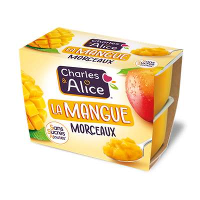 Dessert fruitier morceaux de mangue sans sucre, Charles & Alice (4 x 95 g)