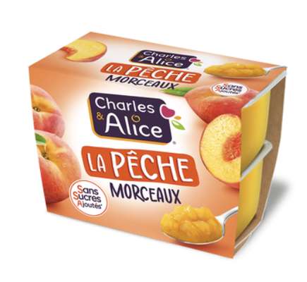 Dessert fruitier morceaux de pêche sans sucres, Charles & Alice (4 x 95 g)