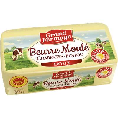 Beurre doux extra fin AOP moulé de Charentes Poitou, Grand Fermage (250 g)