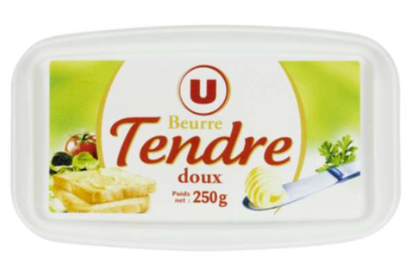 Beurre tendre à tartiner doux 82% de matière grasse, U (250 g)