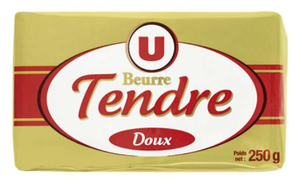 Beurre tendre doux 82% de MG, U (250 g)