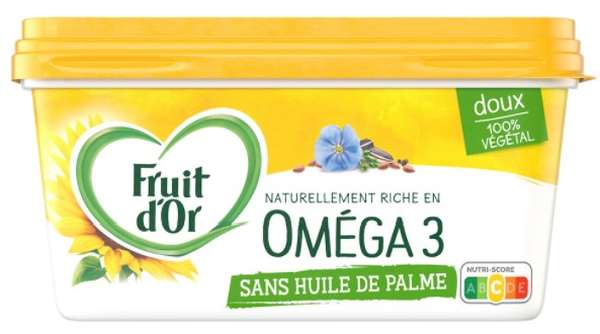 Margarine à tartiner & à cuire sans huile de palme 50% Barquette, Fruit d'or (450 g)