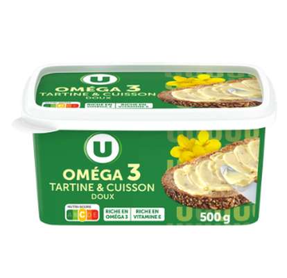 Margarine grasse à tartiner et cuisson riche en Oméga 3 - 54% MG, U (500 g)
