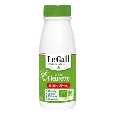 Crème fraîche fleurette 30% MG BIO, Le Gall (25 cl)