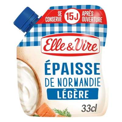 Crème fraiche épaisse de Normandie légère 12% de MG, Elle & Vire (33 cl)