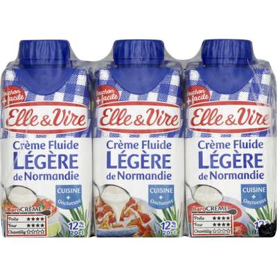 Crème légère fluide de Normandie UHT 12% MG, Elle & Vire (3 x 20 cl)