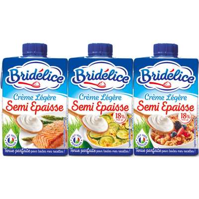 Crème légère semi-épaisse 18% MG, Bridélice (3 x 20 cl)