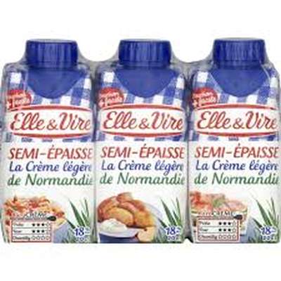 Crème fraiche semi-épaisse légère 18% MG, Elle & Vire (3 x 20 cl)
