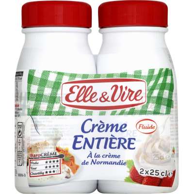 Crème UHT entière 30% MG, Elle & Vire (2 x 25 cl)