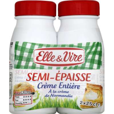 Crème entière semi épaisse 30% MG, Elle & Vire (2 x 25 cl)