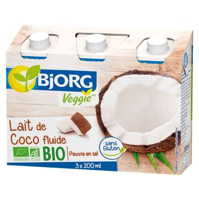 Lait de coco fluide cuisine BIO, Bjorg (3 x 200 ml)