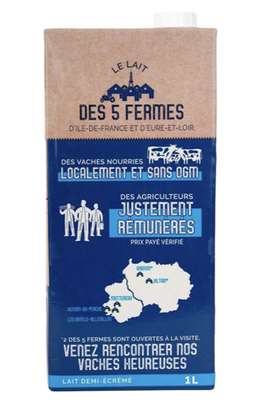 Lait demi-écrémé UHT, Des 3 fermes d'Ile de France (1 L)