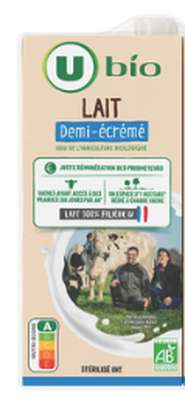 Lait UHT demi-écrémé BIO, U Bio (1 L)