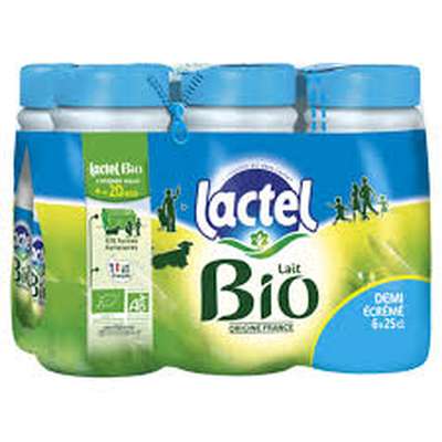Pack de Lait demi-écrémé BIO, Lactel (6 x 25 cl)