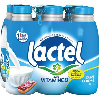 Pack de Lait UHT demi écrémé, Lactel (6 x 1 L)