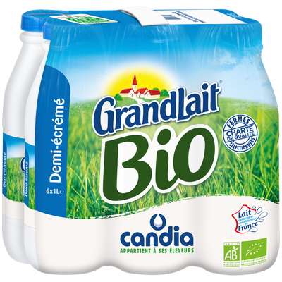 Pack de Lait UHT demi-écrémé BIO, Grandlait (6 x 1 L)
