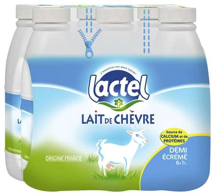 Pack de Lait de chèvre UHT demi-écrémé, Lactel (6 x 1 L)