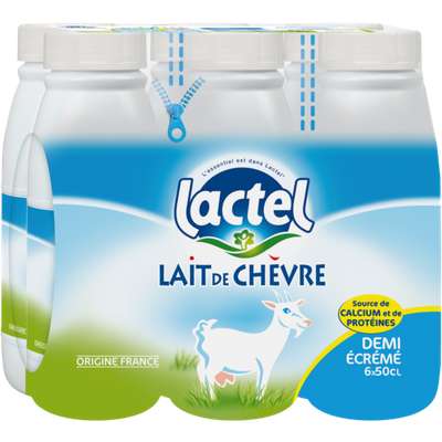 Pack de Lait de chèvre UHT demi-écrémé stérilisé, Lactel (6 x 50 cl)